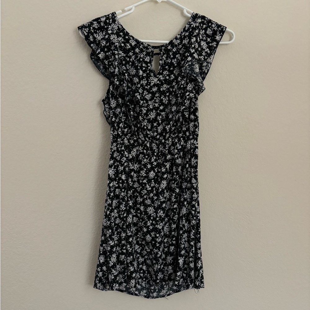 Black Ditsy Floral Ruffle Mini Dress